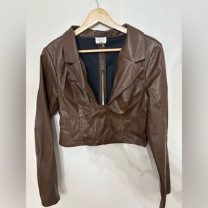 Le Lis Women's Chocolate Brown Faux Leather Top L